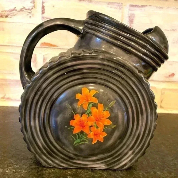 Vintage Pottery Floral Tilted‎ Pitcher - Picture 1 of 8